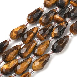 天然石タイガーアイビーズ連売り  多面カット  ティアドロップ  シードビーズで  15~17.5x8~8.5mm  穴：0.8~0.9mm  約20~21個/連  15.12''~15.91''（38.4~40.4センチメートル）&nbsp;G-G453-F05-8x16mm