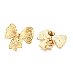 イオンプレーティング（IP）304ステンレススチール製スタッドピアス（女性用）  蝶結び  14KGP本金メッキ  25.5x28mm&nbsp;EJEW-N054-09G
