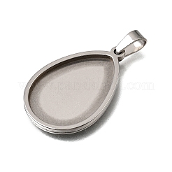 304ステンレススチールペンダントカボションセッティング  ステンレス鋼色  ティアドロップ  トレイ：25x18.5mm  31x21x2mm  穴：6x4mm&nbsp;SA-CBA8A58-01B-P