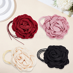 4Pcs 4 Colors Polyester 3D Flower Wrap Choker Necklaces for Women&nbsp;NJEW-SP0001-13