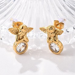 304ステンレススチールスタッドピアス  クリアキュービックジルコニア  天使  18KGP本金メッキ  17x15.5mm&nbsp;EJEW-R026-02G