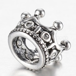 合金ビーズ  クラウン  大穴ビーズ  アンティークシルバー  10.5x7mm  穴：6mm&nbsp;X-PALLOY-G148-09AS