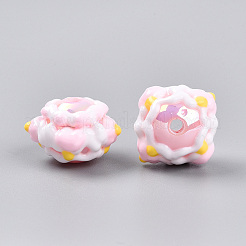 不透明なアクリルビーズ  エナメル  手描きのビーズ  ラウンド  ピンク  14.5x19x20x19mm  穴：3mm&nbsp;SACR-YW0002-01B