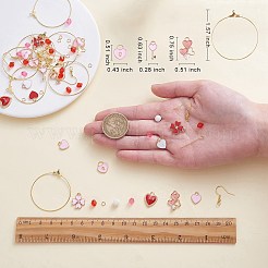 DIY バレンタイン テーマ イヤリング メイキング キット  ハートとクローバーの合金と真鍮のペンダントを含む  アイアン製ピアスフック  アクリルビーズとガラスビーズ  ピンク  170個/箱&nbsp;DIY-SZ0009-33