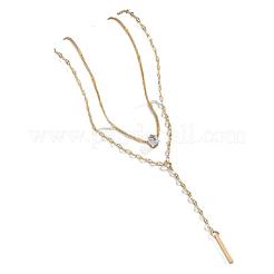 合金クリスタルラインストーン長方形ペンダント二重層ネックレス（女性用）  ゴールドカラー  15.75インチ（40cm）&nbsp;FS-WG231E4-01