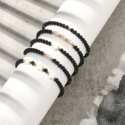 5 個 5 スタイル合成ブラックストーン & パール & シェルスタービーズストレッチブレスレットセット  内径：1-3/4~1-3/4インチ（4.3~4.5cm）  1個/スタイル&nbsp;BJEW-JB09495-02