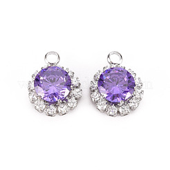 ガラスチャーム  プラチナトーンの真鍮パーツ  多面カット  フラットラウンド  ミックスカラー  15x11.5x6mm  穴：2mm&nbsp;GLAA-Q088-003