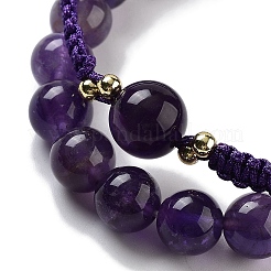 Natural Amethyst Round Beaded Stretch Bracelets & Braided Bead Bracelets&nbsp;BJEW-K251-04A