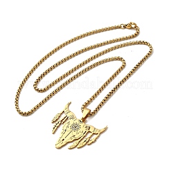 Punk Style 201 Stainless Steel Laser Cut Cattle Head Pendant Box Chain Necklaces for Women Men&nbsp;NJEW-E156-04G
