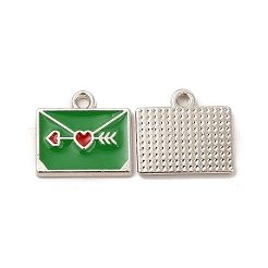合金エナメルチャーム  ハートのチャームが入った封筒  ミックスカラー  プラチナ  14x15.5x1.5mm  穴：1.6mm&nbsp;ENAM-M053-05P