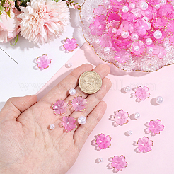アクリルビーズキャップ120個  5  - 花びらの花  90 個の abs プラスチック模造真珠ビーズ  ラウンド  カメリア  17.5x18x5mm  穴：1.2mm&nbsp;OACR-PA0002-13A