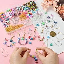 DIY バタフライ ガラス & 花ポリマークレイ ビーズ イヤリング作成キット  ミックスカラー  26x0.7mm  穴：2mm&nbsp;DIY-YW0008-64