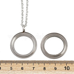 304 Stainless Steel Visible Flat Round Locket Pendant Pet Urn Ashes Necklaces&nbsp;LS-NJEW-S455-08P
