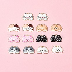 14本7色合金ペンダント  エナメル  ライトゴールド  猫  ミックスカラー  16x18.5x1.5mm  穴：1.6mm  2個/カラー&nbsp;FIND-FS0003-01