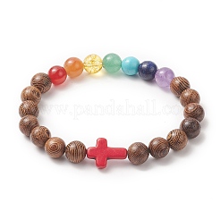 Gemstone & Natural Wood Beaded Stretch Bracelet for Women&nbsp;BJEW-JB09294