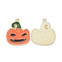 ハロウィンアロイエナメルペンダント  カボチャのハロウィーンのカボチャのちょうちん  ライトゴールド  22.5x19.5x1mm  穴：1.5mm&nbsp;ENAM-B047-04LG