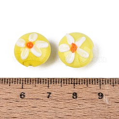 手作りランプワークビーズ  花柄とフラットラウンド  きいろ  14~15x10~12mm  穴：0.8~1.2mm&nbsp;LAMP-Q039-09B