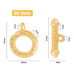 合金トグル留め具20セット  テクスチャリング  ゴールドカラー  リング：25x20x4mm  穴：2mm  バー：27x9x4mm  穴：2mm&nbsp;FIND-DC0002-59