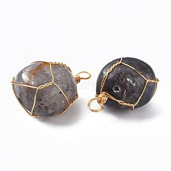 天然クラウディクォーツペンダント  金メッキ真鍮線を巻いたもの  ナゲット  14~25x15~32x13~21mm  穴：4mm&nbsp;G-N332-50-06