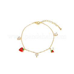 Brass Micro Pave Cubic Zirconia Strawberry Charm Bracelets for Women&nbsp;WH-WG7C0FD-01