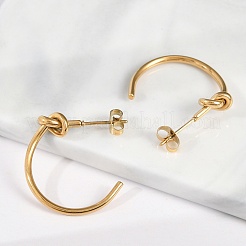 PVD 真空メッキ 304 ステンレススチール ノット スタッド イヤリング 女性用  18KGP本金メッキ  24.5x5.5mm&nbsp;EJEW-R002-02G