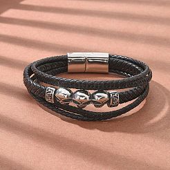 Braided Microfiber Leather Multi-strand Bracelets&nbsp;BJEW-Q010-01A