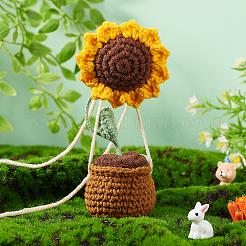 かぎ針編みのひまわりの吊り飾り  車のバックミラーアクセサリー用  花  180x50~70x45.5mm&nbsp;AJEW-WH0475-35