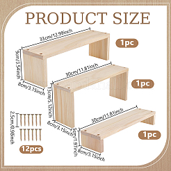 3Pcs 3 Sizes Rectangle Wooden Jewelry Organizer Display Riser Stands&nbsp;ODIS-WH0099-244A