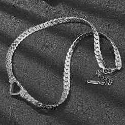 304 Stainless Steel Heart Cuban Link Chain Necklaces for Women&nbsp;NJEW-R012-03P