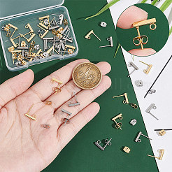 304ステンレススチールスタッドピアス金具  ループとイヤーナット付き  長方形  ゴールデン·ステンレス鋼色  10x2x2mm  穴：1.5mm  ピン：0.8mm&nbsp;STAS-UN0003-03