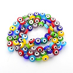 手作りのナザールボンジュウランプワークビーズ連売り  フラットラウンド  ミックスカラー  10x5mm  穴：1mm  約41個/連  15インチ&nbsp;LAMP-J029-10mm-M