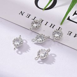 フラワー真鍮製マイクロパヴェキュービックジルコニアコネクター  カドミウムフリー＆ニッケルフリー＆鉛フリー  プラチナ  11.5x6x4mm  穴：1mm&nbsp;X-ZIRC-L054-09P-NR