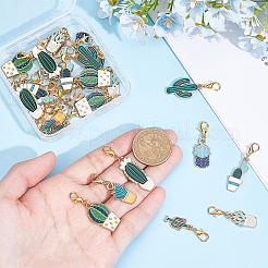 32Pcs 8 Style Alloy Enamel Cactus Pendant Decorations&nbsp;HJEW-ME00057