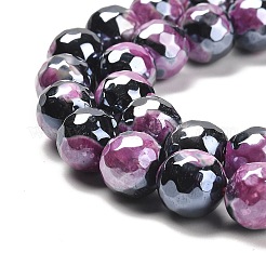 Electroplated Natural Fire Crackle Agate Round Beads Strands&nbsp;G-G0006-A02-07