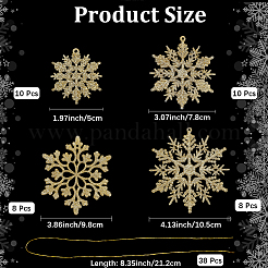 スノーフレークプラスチックペンダントデコレーション36個  コード付き  クリスマスツリーの装飾用  ライトカーキ  50.5~105x45.5~97x2mm  穴：2.5~3mm&nbsp;DIY-CP0013-33C