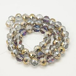 電気メッキガラスビーズセット  半分黄金メッキ  多面カット  ラウンド  ゴールド  8mm  穴：1mm&nbsp;EGLA-J015-8mm-WLS15