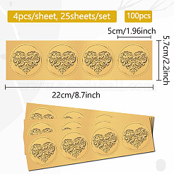 プラスチック製の粘着式金箔エンボスステッカー  メダル装飾ステッカー  ハート  5x5cm&nbsp;DIY-WH0575-009
