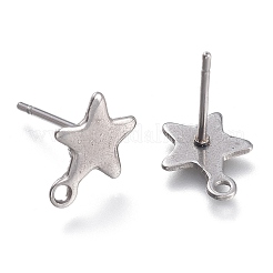 変色しない304ステンレススチールスタッドピアス金具  スター  ステンレス鋼色  10x8x0.8mm  穴：1.4mm  ピン：0.8mm&nbsp;LS-STAS-K212-05P
