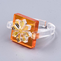透明樹脂カフリング  オープンリング  ABカラーメッキ  花の正方形  サンゴ  usサイズ8 1/2(18.5mm)&nbsp;RJEW-T017-02