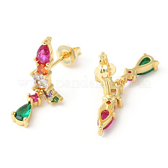 Colorful Cubic Zirconia Teardrop Dangle Stud Earrings&nbsp;EJEW-R149-01G