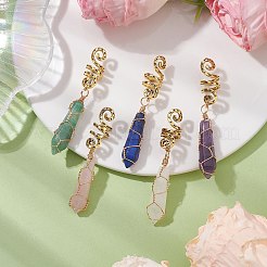 ワイヤーで巻かれた天然ローズクォーツ、グリーンアベンチュリン、アメジスト、クォーツクリスタル、ラピスラズリ、合金編みのヘアペンダント、装飾クリップ  ヘアスタイリング用  アンティーク黄金  64.5~66mm&nbsp;OHAR-JH00041