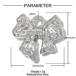 亜鉛合金のチャーム  ハンマー加工のリボンチャーム  ハンドポリッシュ  プラチナ  13x12mm  穴：2mm&nbsp;AL-OY001-12P
