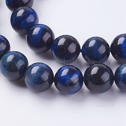天然石タイガーアイビーズ連売り  染め  ラウンド  ミディアムブルー  10mm  穴：1mm  約37~38個/連  15インチ&nbsp;G-G544-10mm-04
