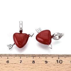 真鍮製エナメルペンダント  ハートチャーム  プラチナ  22~23x22~23x8mm  穴：5x5mm&nbsp;KK-T072-20P