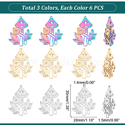 18個 3色 304ステンレススチールペンダント  中空のチャーム  キノコ  ミックスカラー  35x28x1.5mm  穴：1.4mm  6個/カラー&nbsp;STAS-DC0012-35