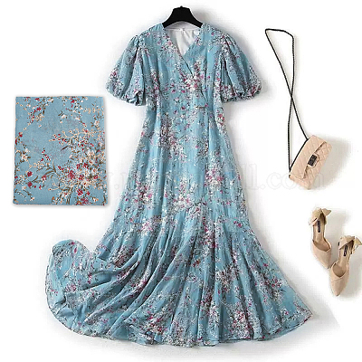 white christmas dresses Maxi blue floral summer chiffon dresses 5017 – Xiaolizi