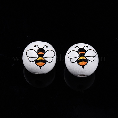 Bees Theme Printed Wooden Beads&nbsp;WOOD-D006-05-1