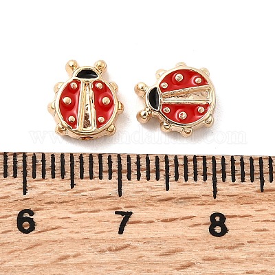 真鍮製エナメルビーズ  てんとう虫  レッド  8.5x8x3mm  穴：1.4mm&nbsp;KK-A277-18G-1