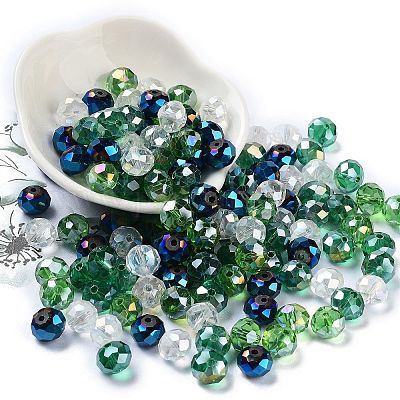 ガラスビーズ  多面カット  ロンデル  濃い緑  10x8mm  穴：1mm  約560個/500g&nbsp;EGLA-A034-LM10mm-24-1