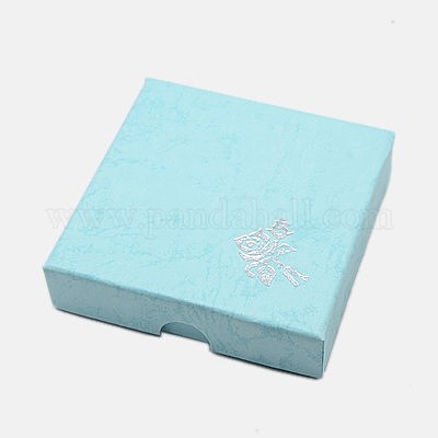 厚紙のブレスレットボックス  内部のスポンジ  バラの花の模様  正方形  淡いターコイズ  90x90x22~23mm&nbsp;CBOX-G003-14C-1